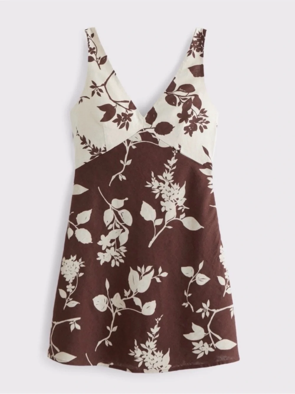 Abercrombie & Fitch NWT Linen Blend Brown and Cream Floral Mini Dress - Picture 4 of 6